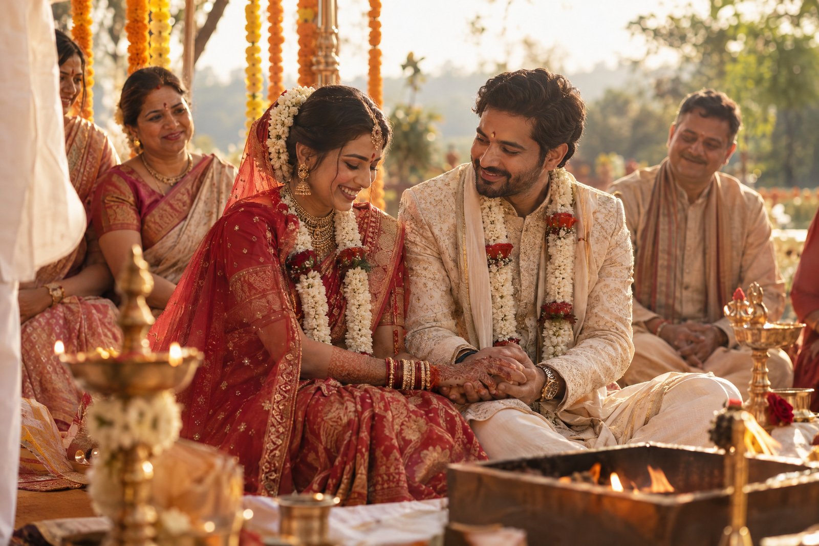 AI-generated illustrative Indian wedding ceremony with fictional people; not Eternal Grace client work
